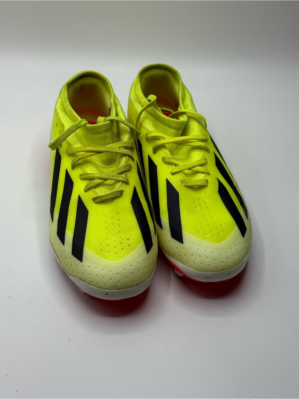 adidas Kids Neon Yellow Soccer Sneakers with Black Stripes